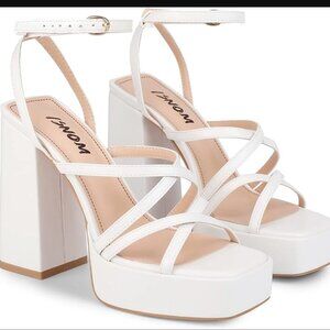 (8.5) Platform Chunky Block Heel Sandals, Open, Square Toe, Ankle Strap